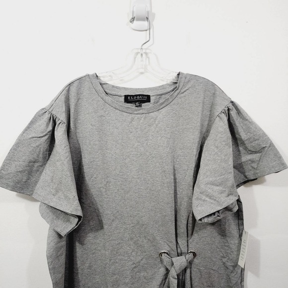Eloquii Gray Tie Waist Flared Bell Sleeve Shirt Dress Womens Plus Size 14 16 1X - Picture 15 of 15